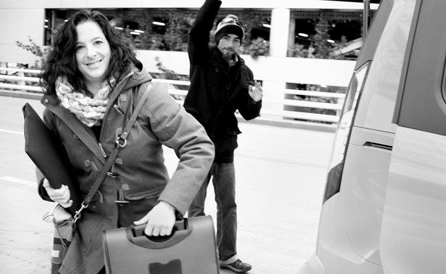 Sean drops off his client, Abby at the airport