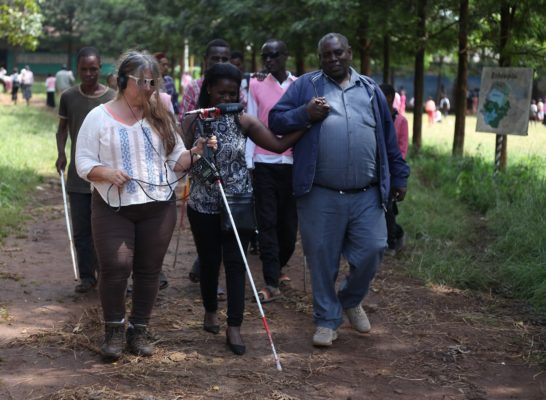  In this photo, Mary Anne Funk is walking and recording Abby Griffith, in Ethiopia, for a collaborative project we are working on about her life's journey.  Photo by Lynette Oostmeyer 